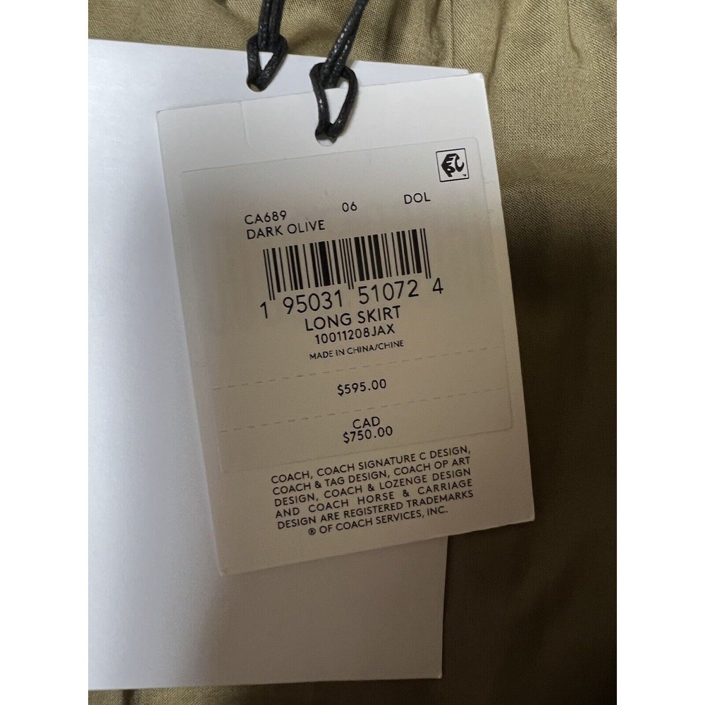 Coach Broderie Anglaise‎ Long Skirt In Organic Cotton Dark Olive Women’s Size 6 - Picture 11 of 11